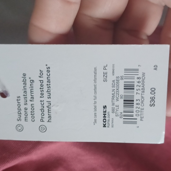 Croft & Barrow Watermelon Tie Waist Skirt, Size PL, side pockets, 18" long - Picture 5 of 10